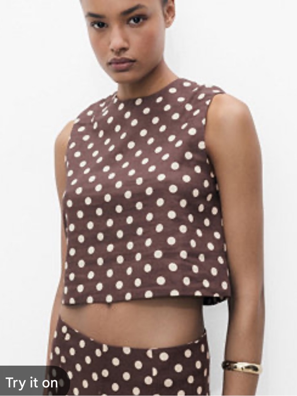 Mango Brown Polka Dot Sleeveless Crop Top